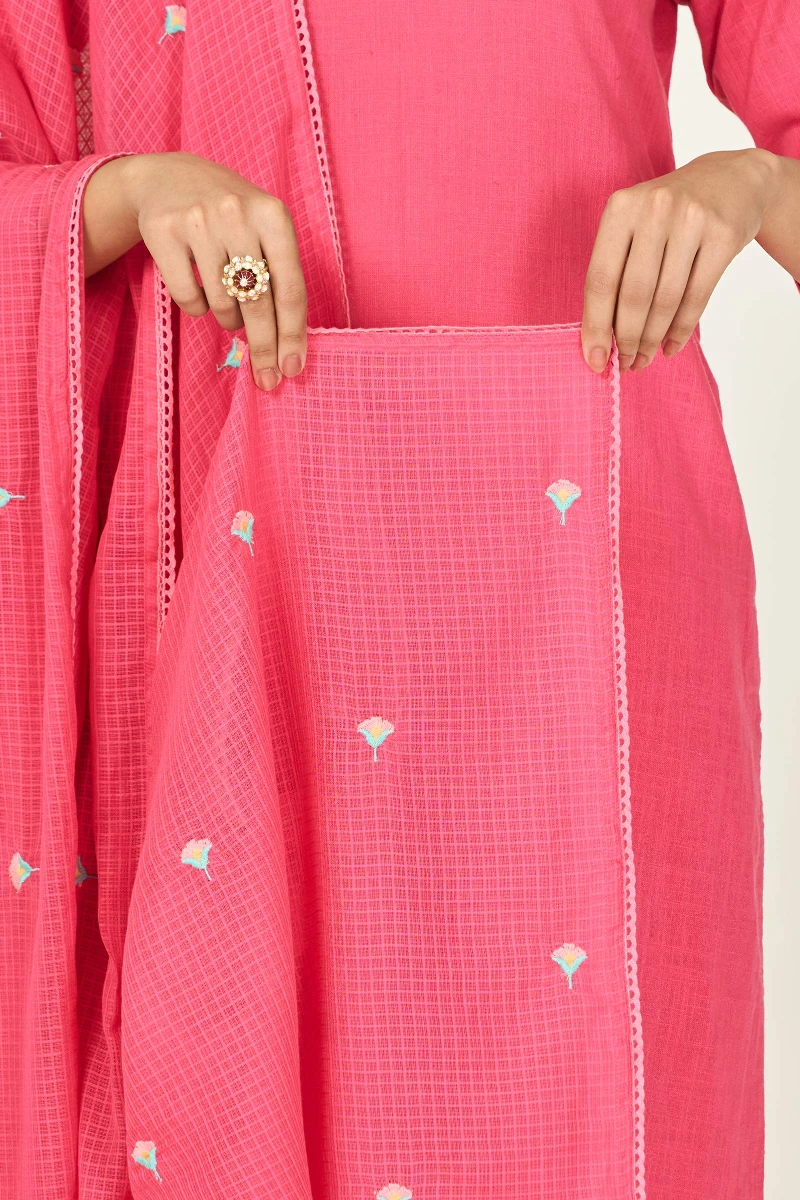 Pink Handcrafted Kota Dupatta