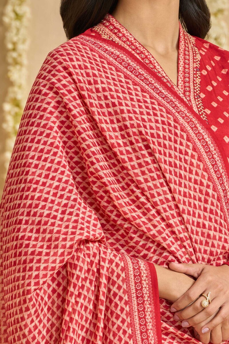 Red Printed Tabby Check Dupatta