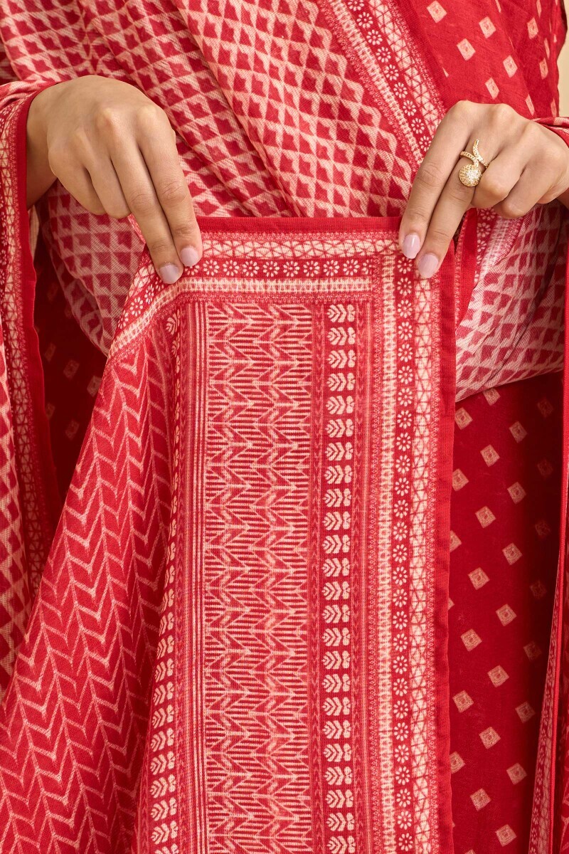 Red Printed Tabby Check Dupatta