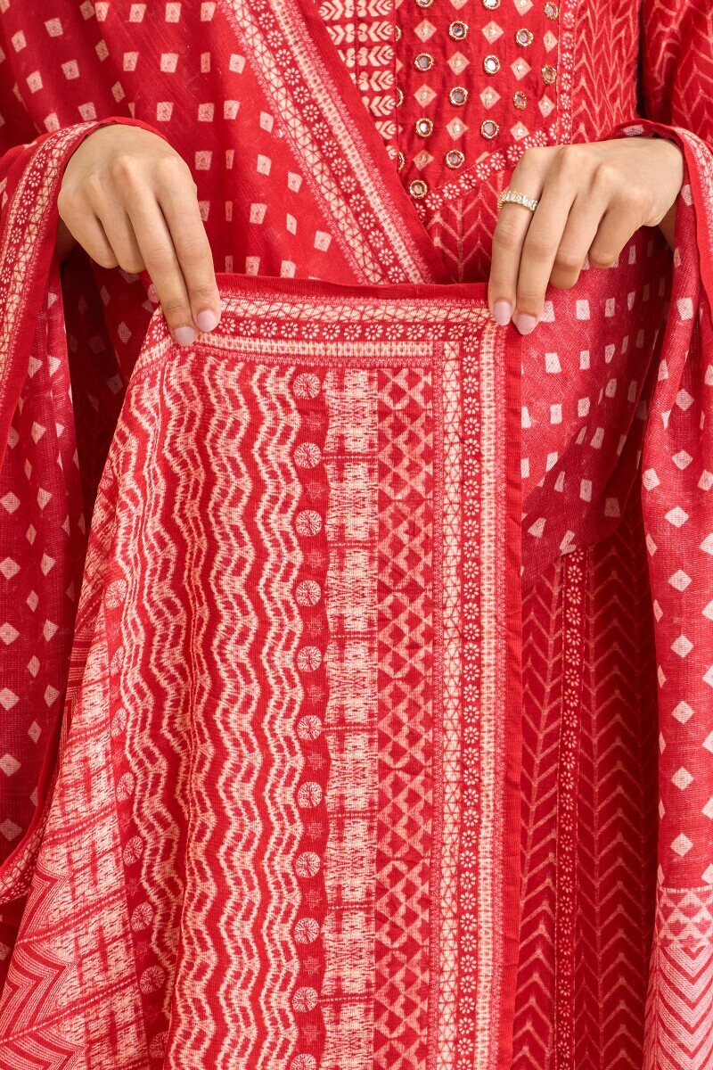 Red Printed Tabby Check Dupatta