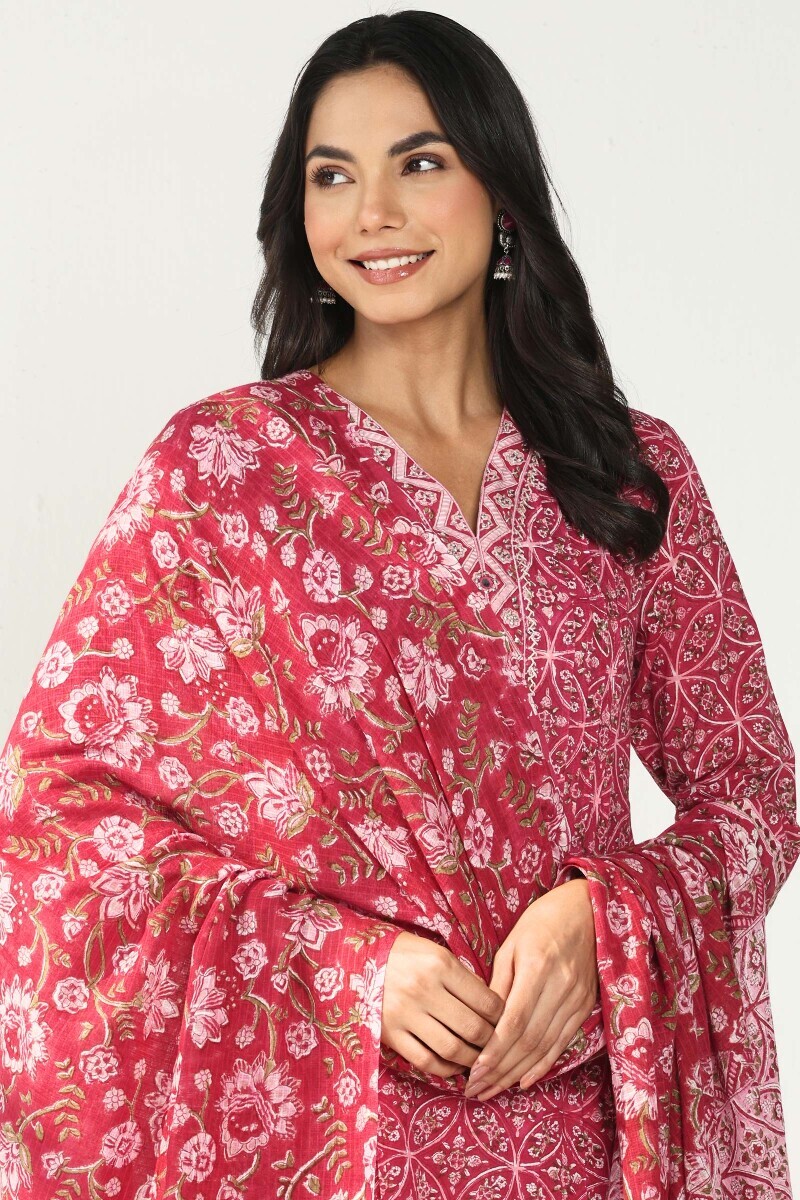Pink Hand Block Printed Kota Dupatta