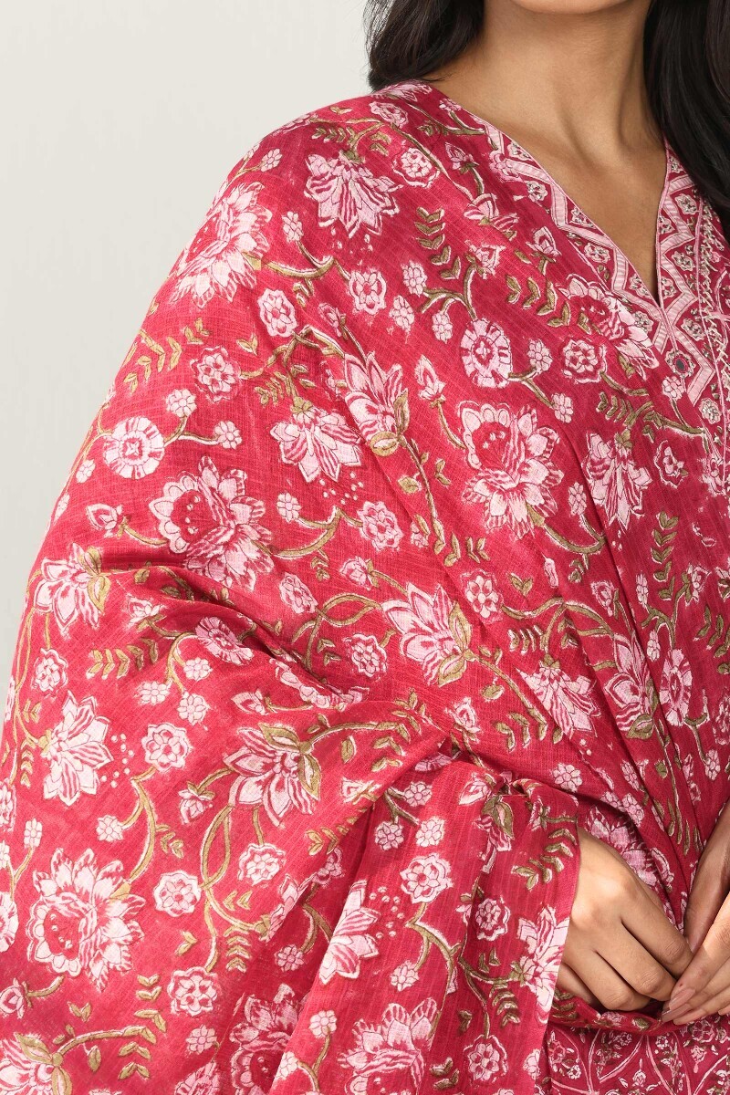 Pink Hand Block Printed Kota Dupatta