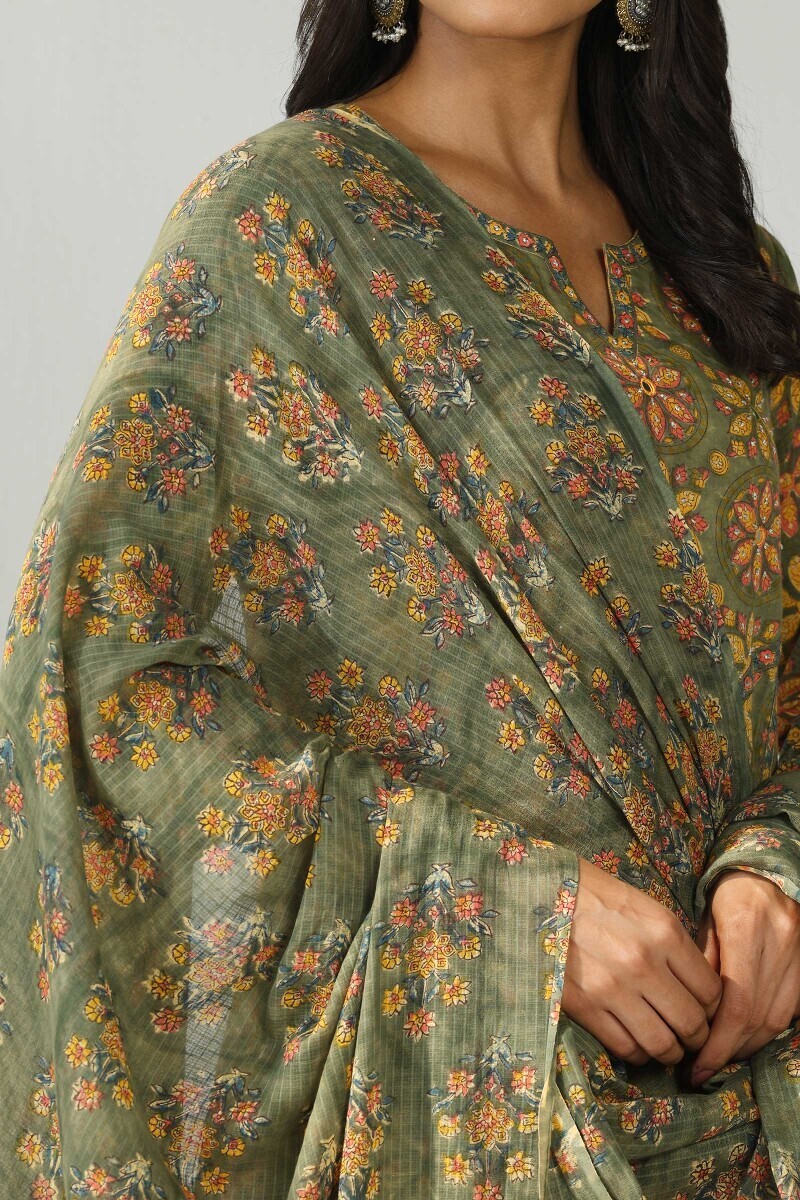 Green Hand Block Printed Kota Dupatta