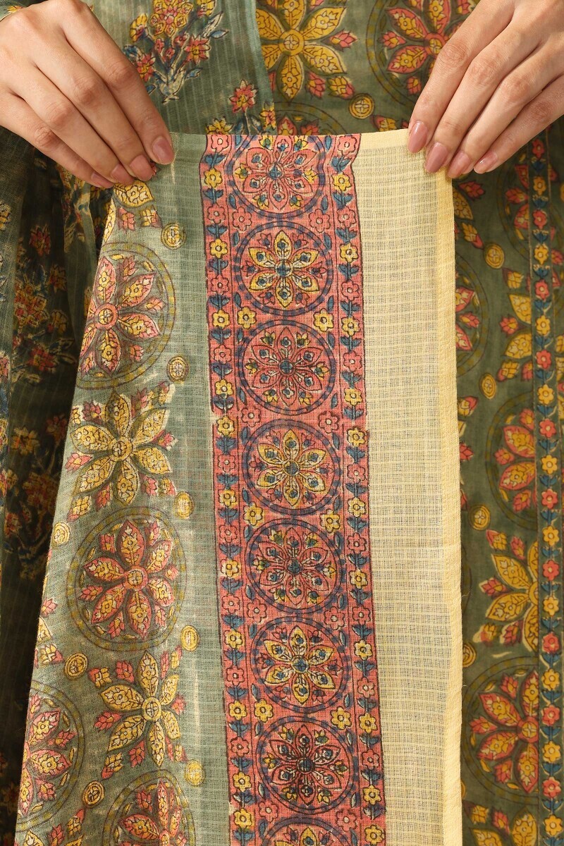 Green Hand Block Printed Kota Dupatta