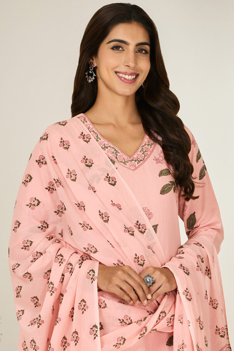Pink Hand Block Printed Cotton Mul Dupatta