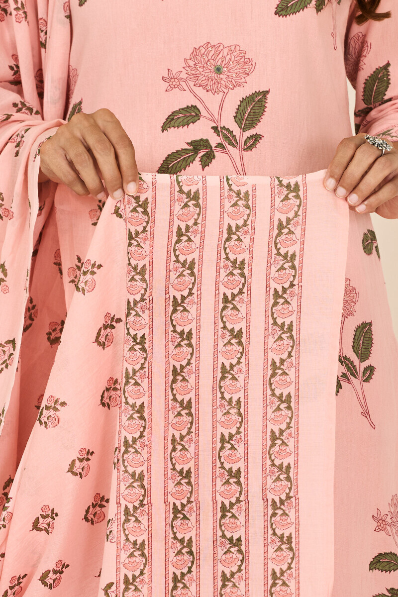 Pink Hand Block Printed Cotton Mul Dupatta