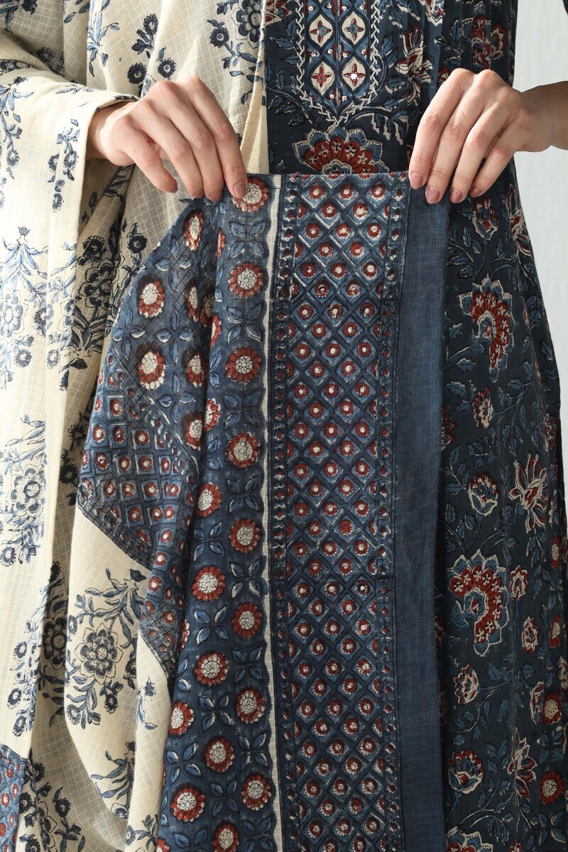 Beige Hand Block Printed Kota Dupatta