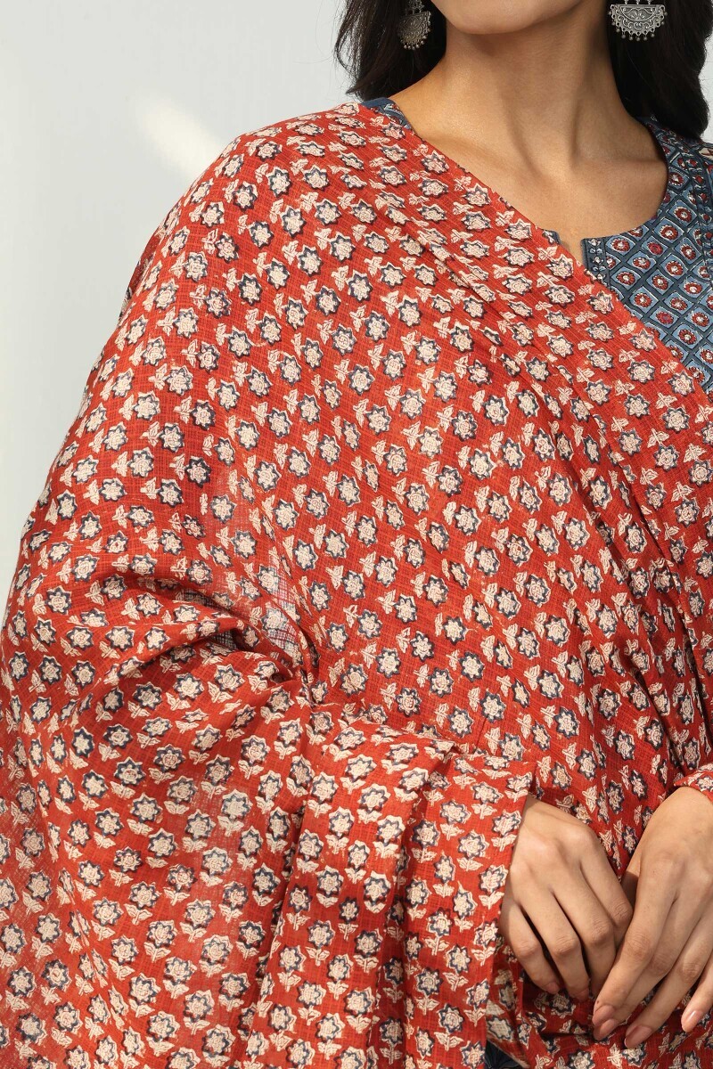 Red Hand Block Printed Kota Dupatta