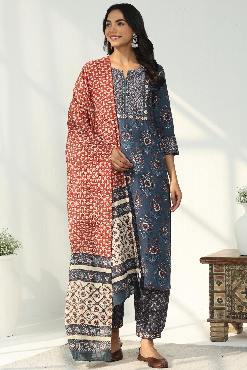 Red Hand Block Printed Kota Dupatta