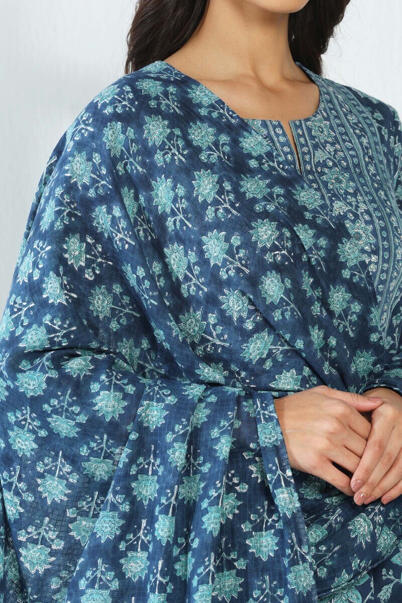 Blue Hand Block Printed Kota Dupatta