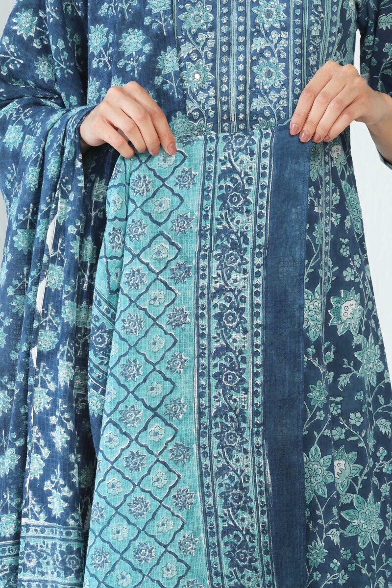 Blue Hand Block Printed Kota Dupatta