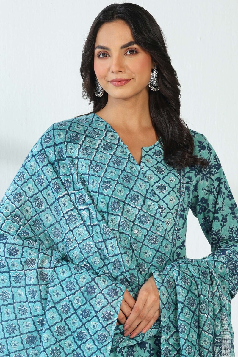 Blue Hand Block Printed Kota Dupatta