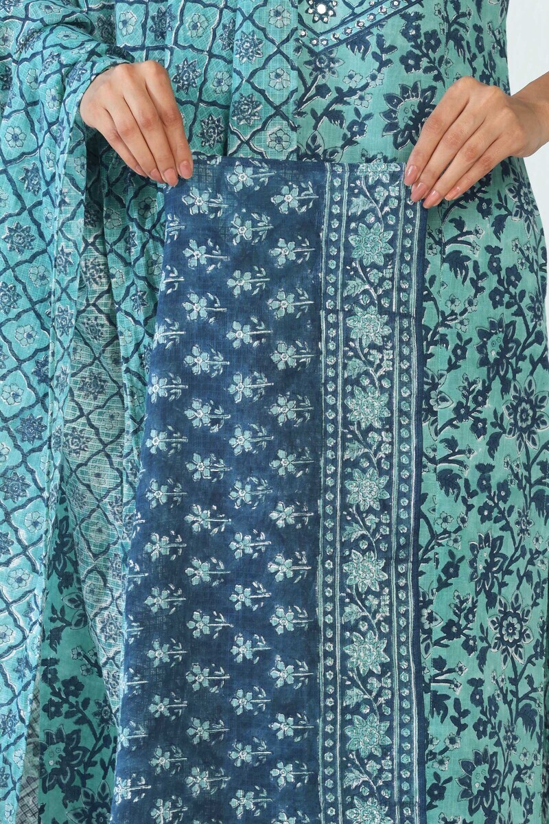 Blue Hand Block Printed Kota Dupatta