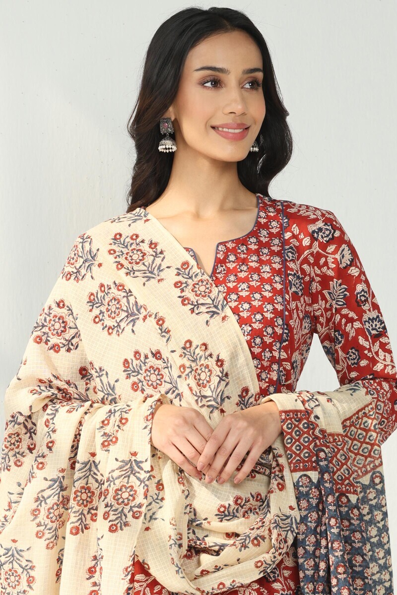 Beige Hand Block Printed Kota Dupatta