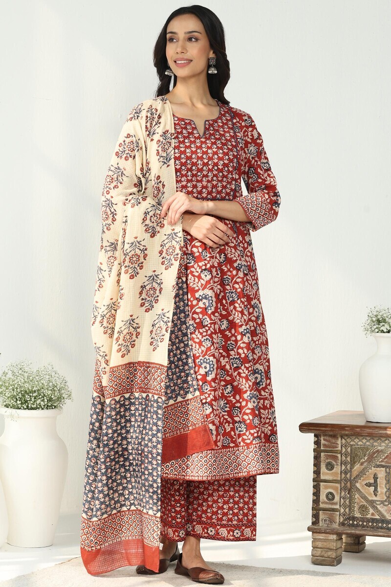 Beige Hand Block Printed Kota Dupatta