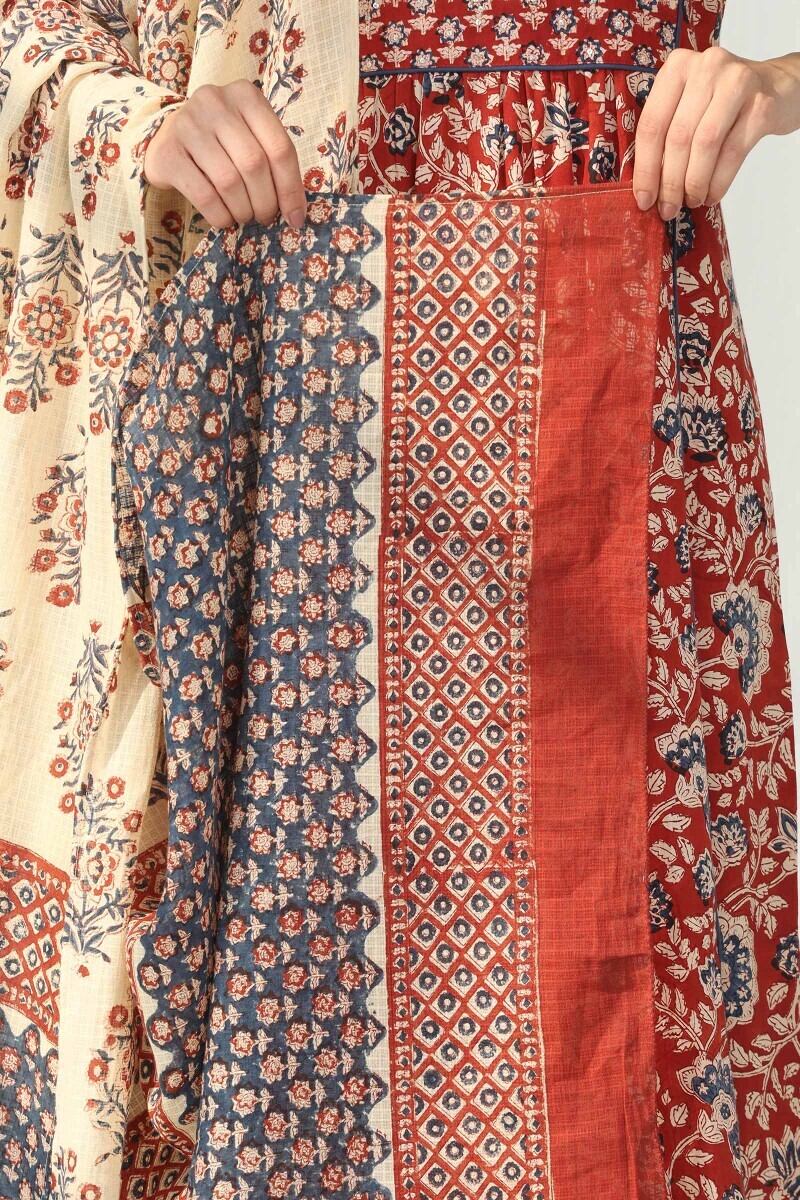 Beige Hand Block Printed Kota Dupatta