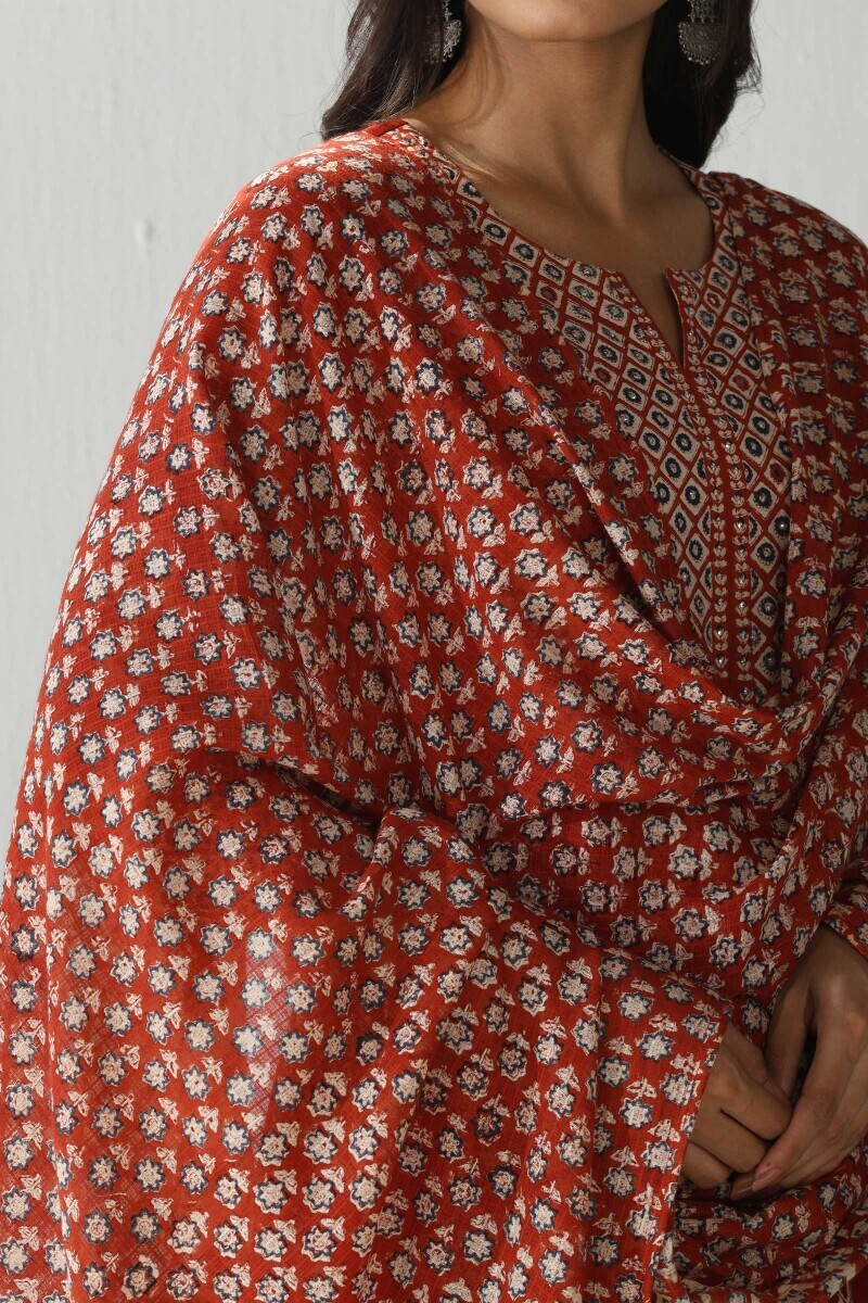 Red Hand Block Printed Kota Dupatta