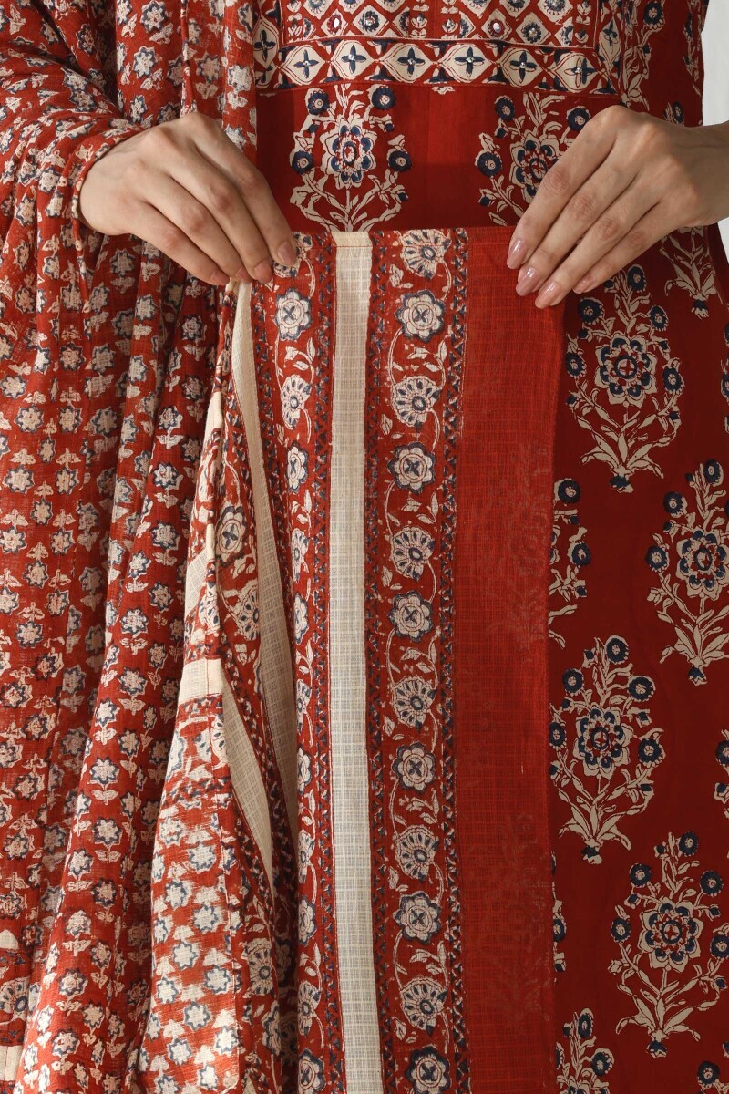 Red Hand Block Printed Kota Dupatta