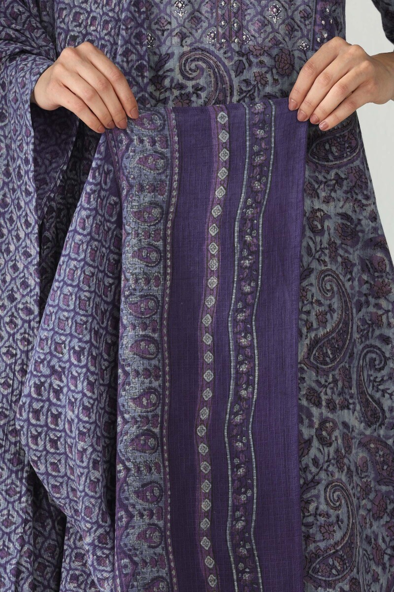 Purple Hand Block Printed Kota Dupatta