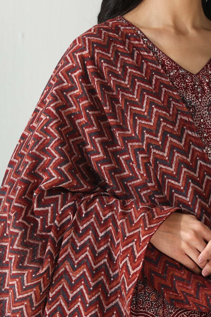 Maroon Hand Block Printed Kota Dupatta