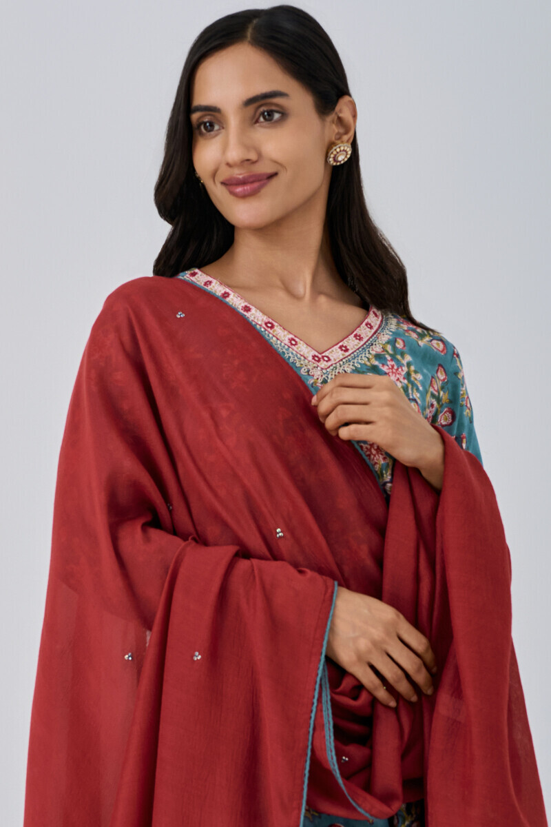 Red Handcrafted Tabby Check Dupatta