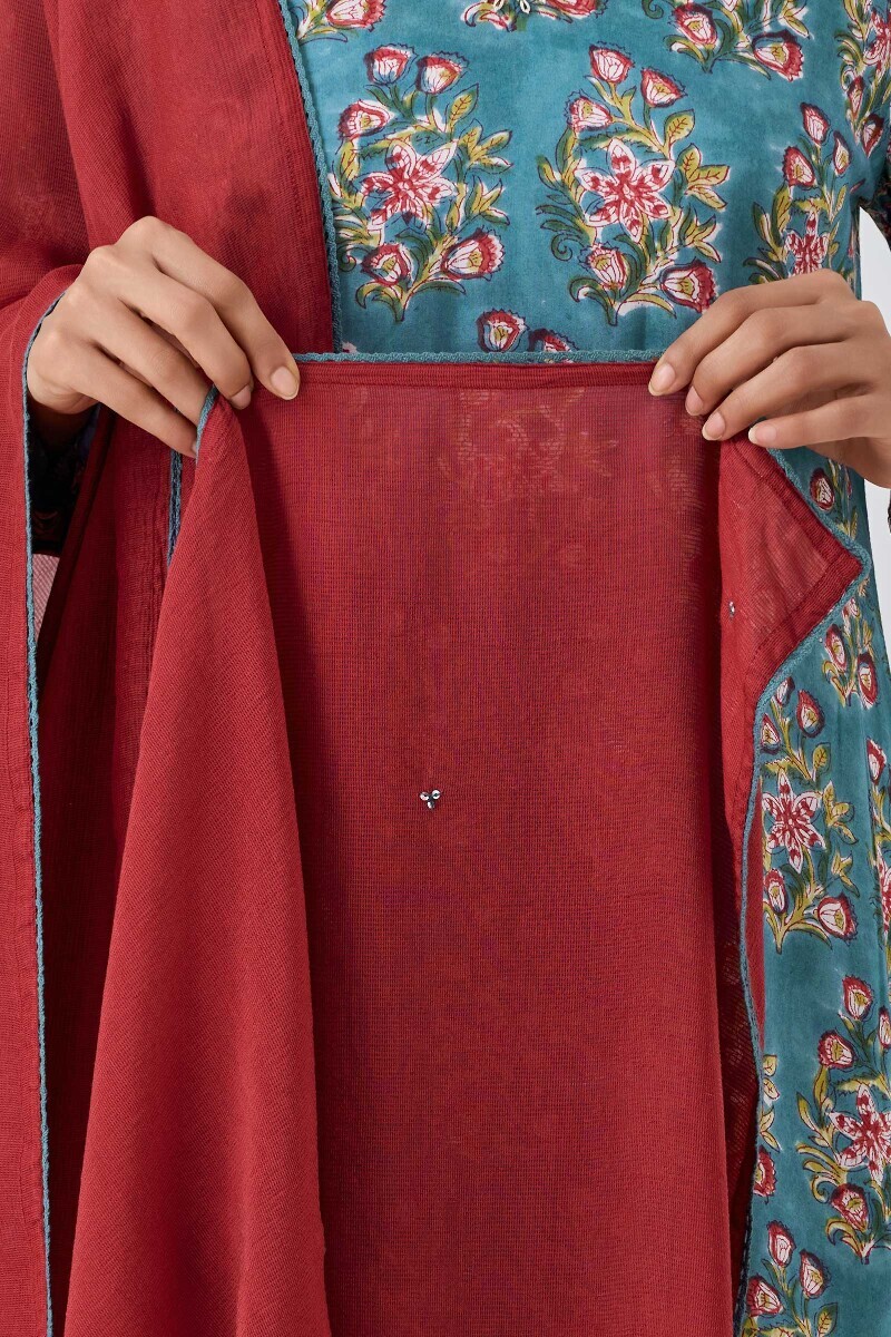Red Handcrafted Tabby Check Dupatta