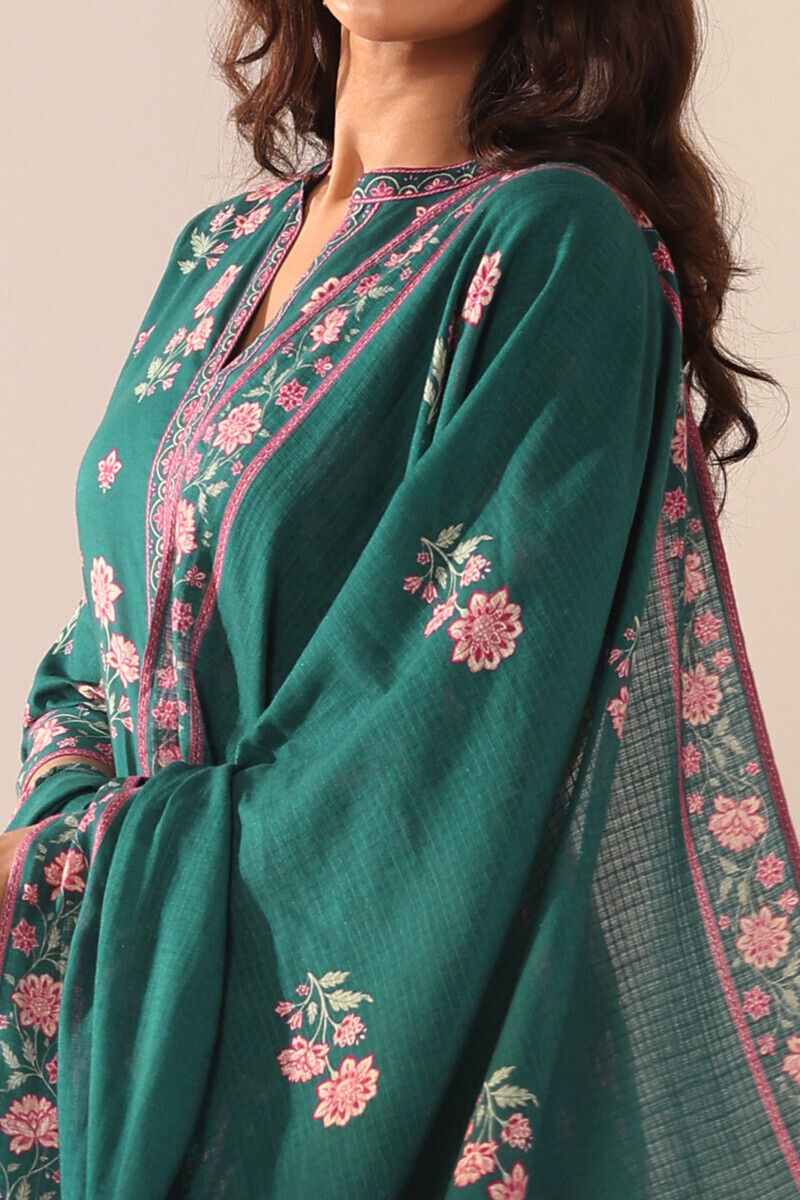 Teal Printed Kota Dupatta