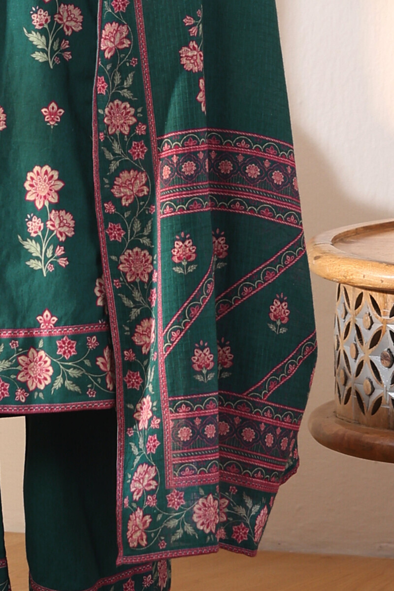 Teal Printed Kota Dupatta