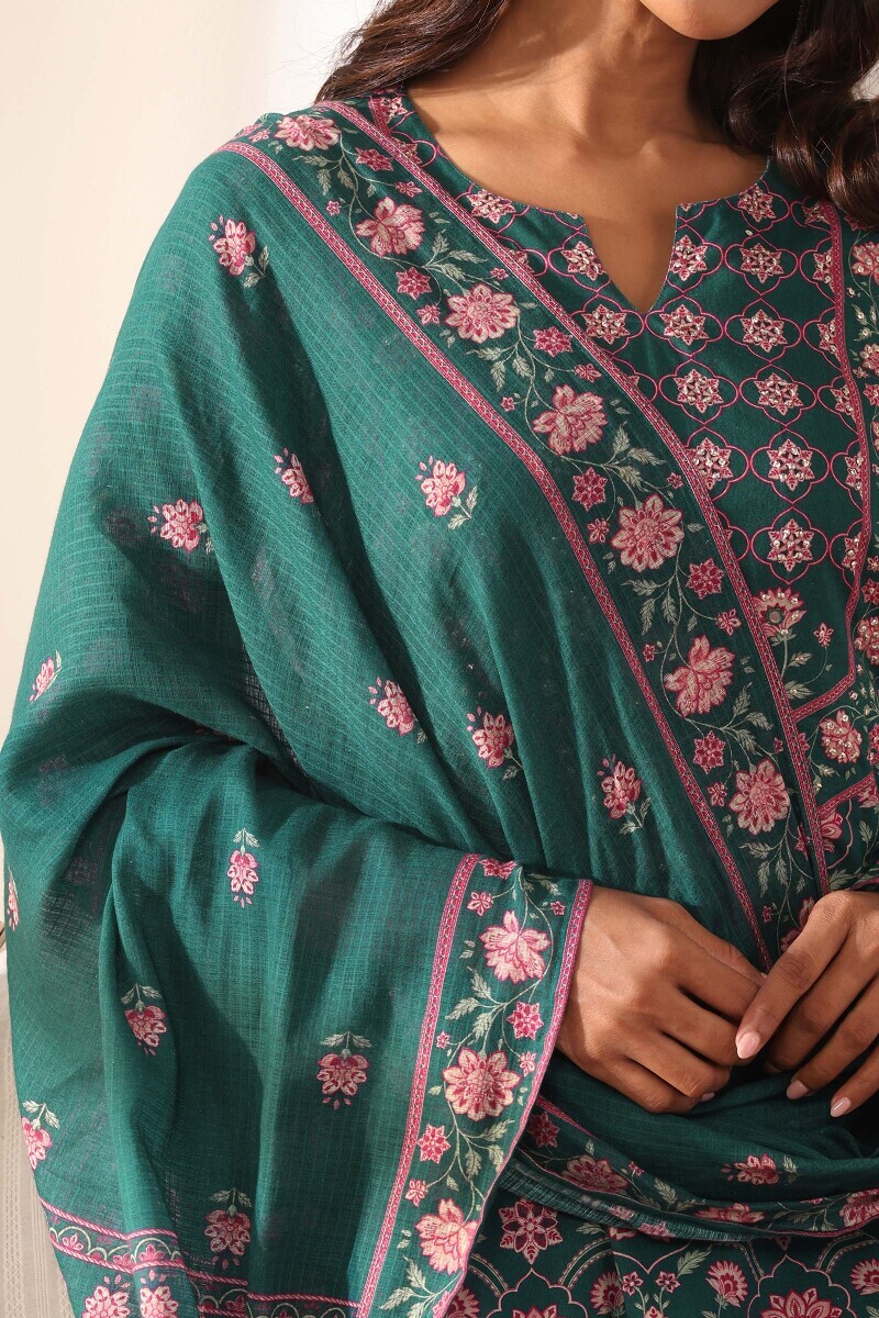 Teal Printed Kota Dupatta