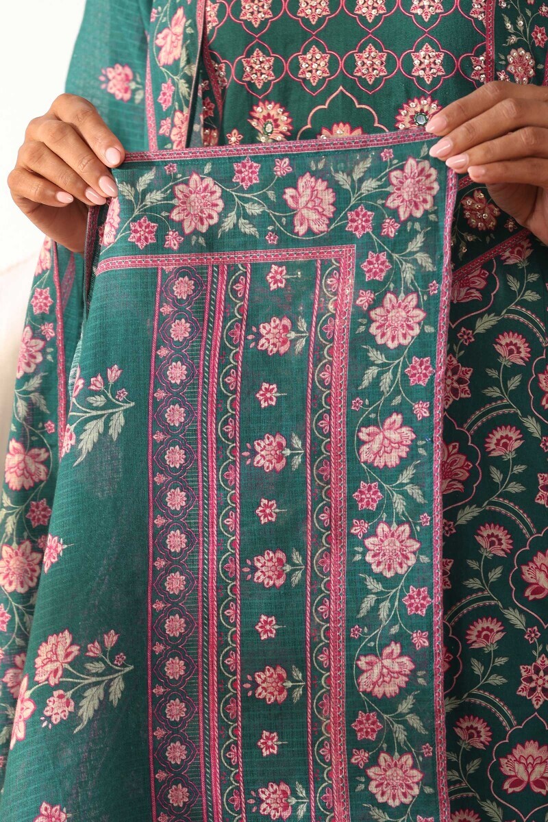 Teal Printed Kota Dupatta