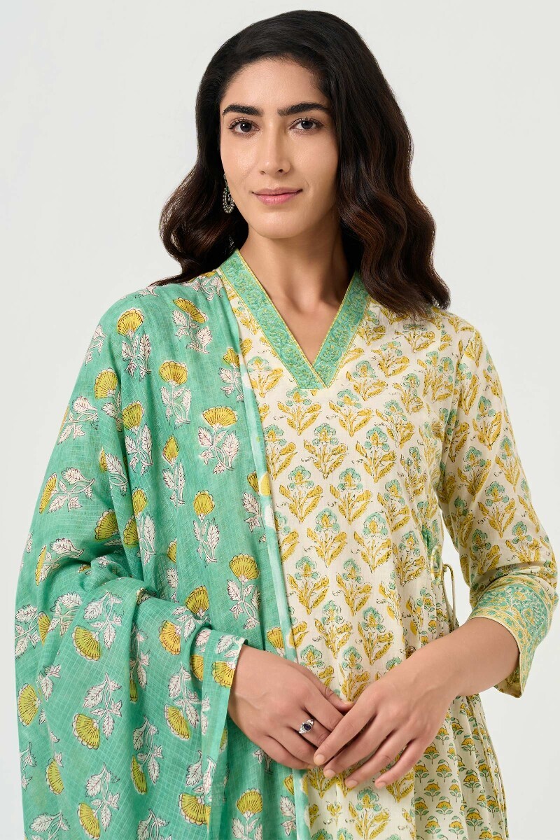 Green Hand Block Printed Kota Dupatta
