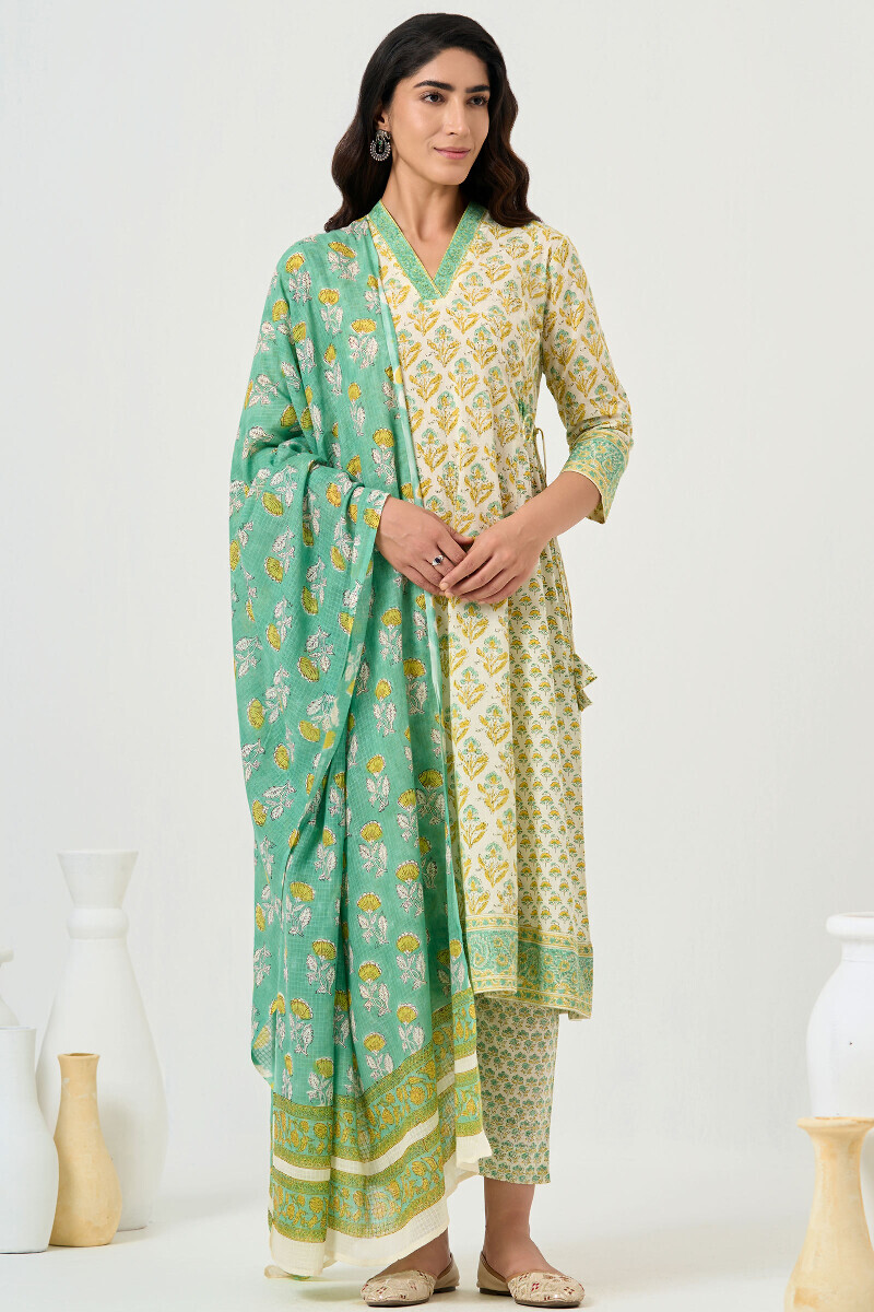 Green Hand Block Printed Kota Dupatta