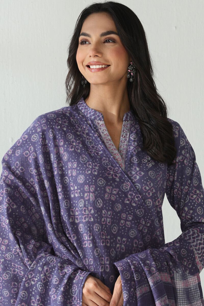 Purple Hand Block Printed Kota Dupatta