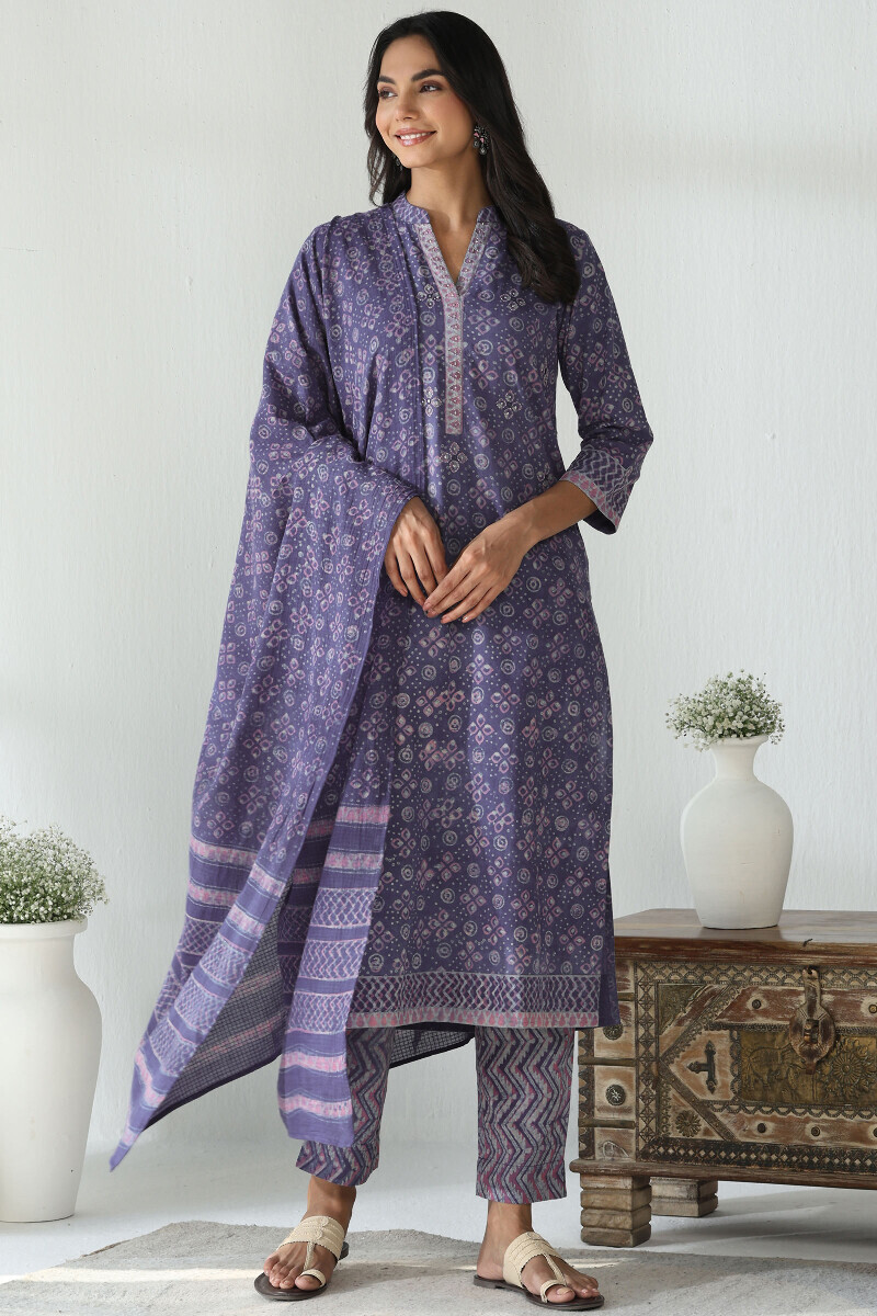 Purple Hand Block Printed Kota Dupatta