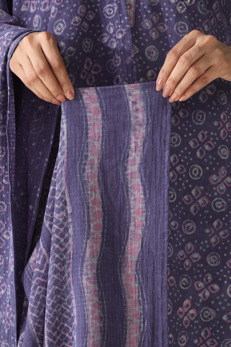 Purple Hand Block Printed Kota Dupatta