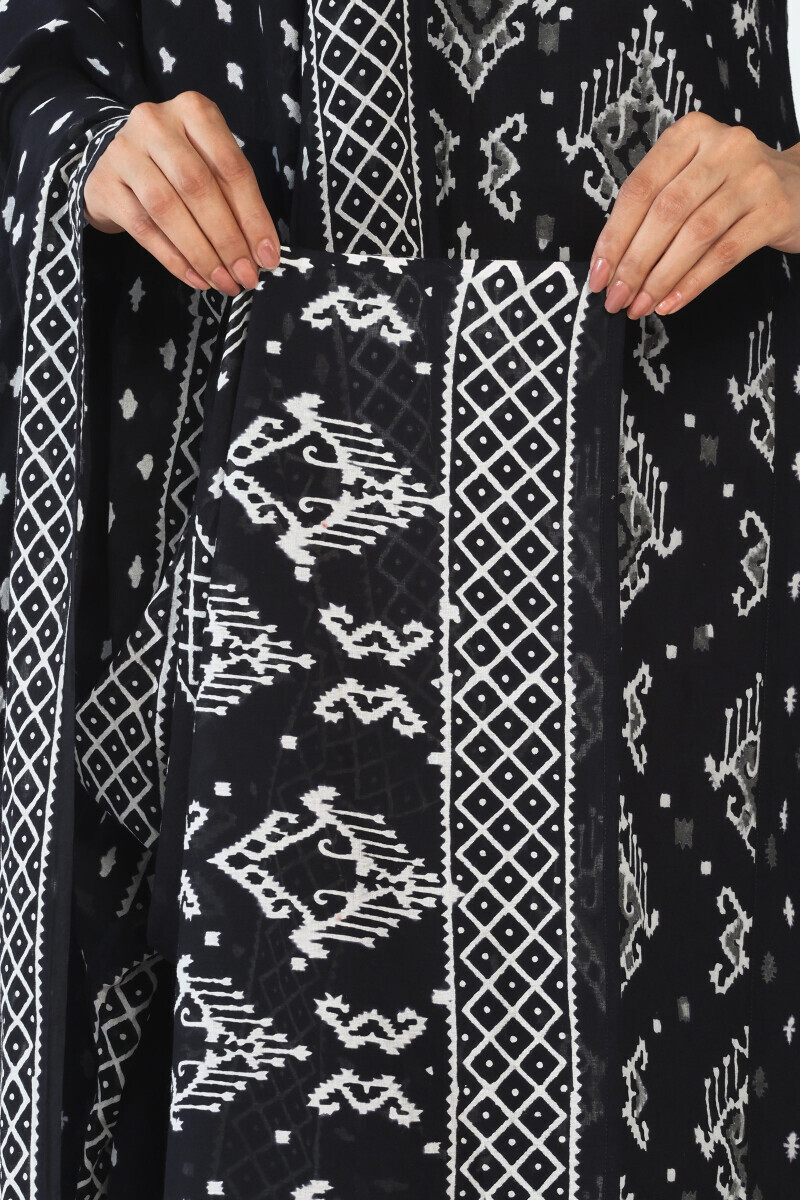 Black Hand Block Printed Cotton Mul Dupatta