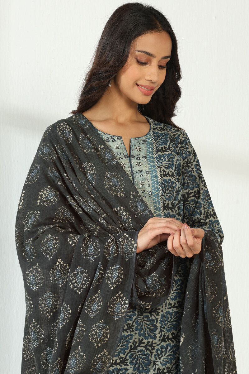 Indigo Hand Block Printed Kota Dupatta