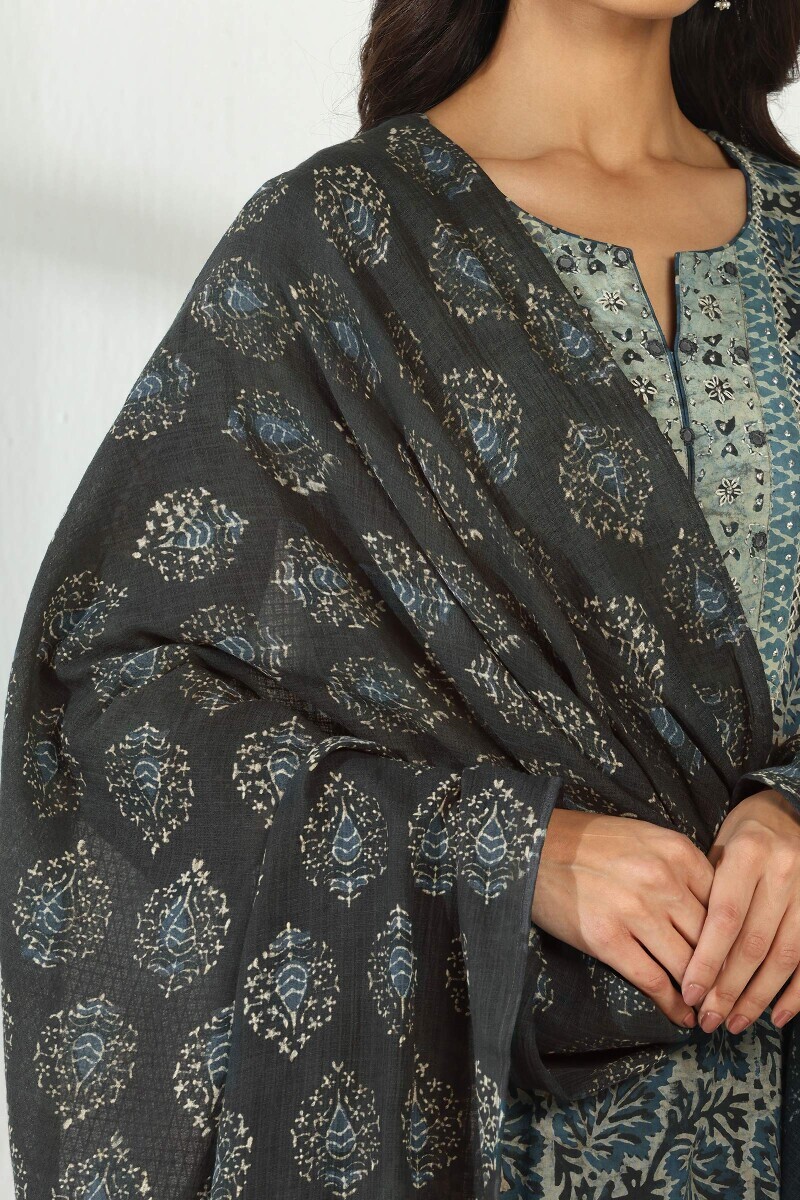 Indigo Hand Block Printed Kota Dupatta