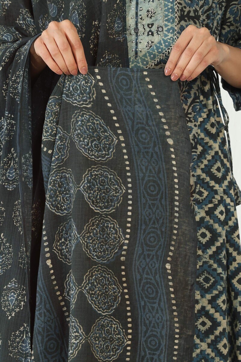 Indigo Hand Block Printed Kota Dupatta
