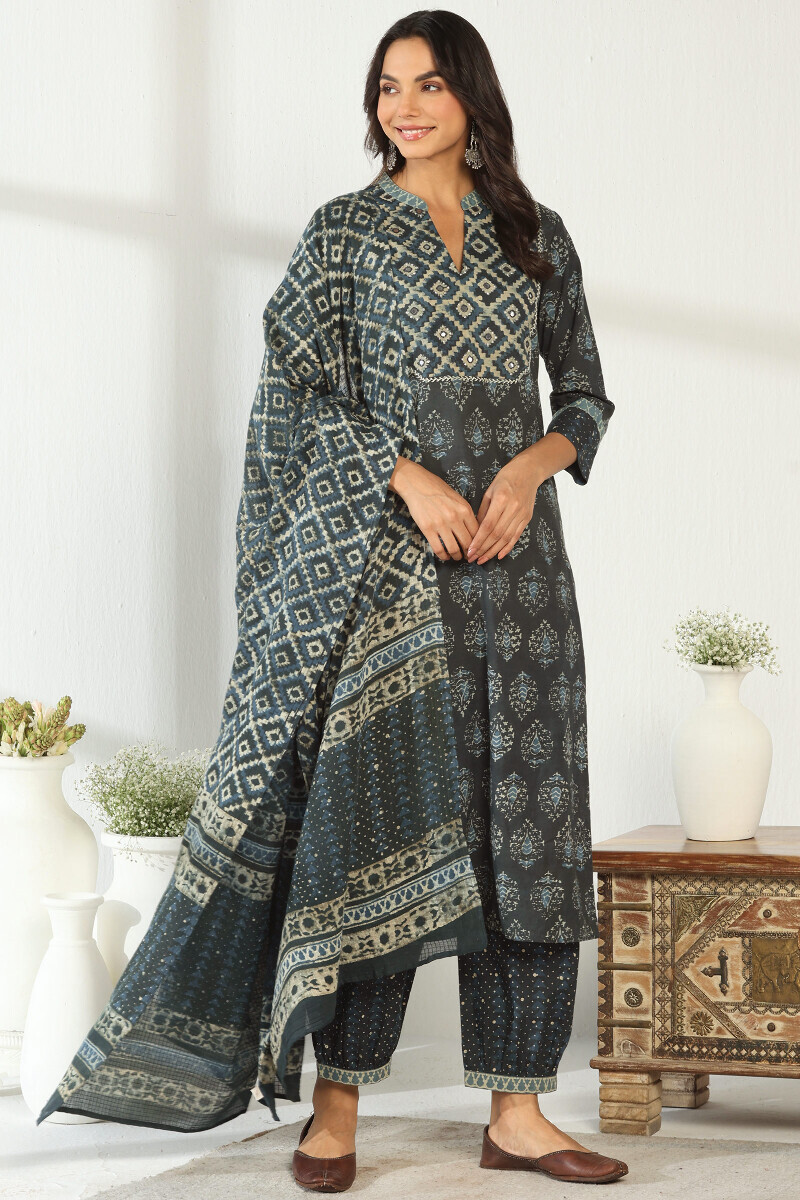 Indigo Hand Block Printed Kota Dupatta