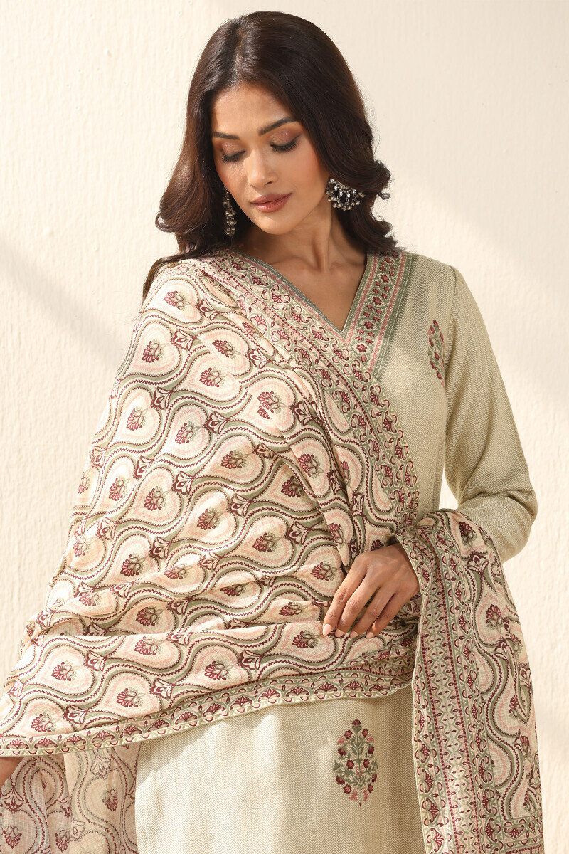 Beige Printed Kota Dupatta