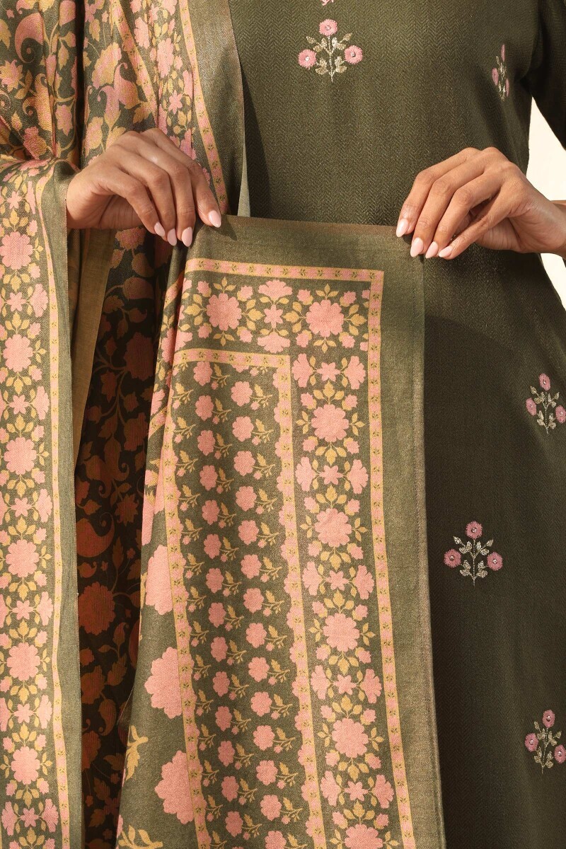 Green Printed Paschmina Cotton Dupatta