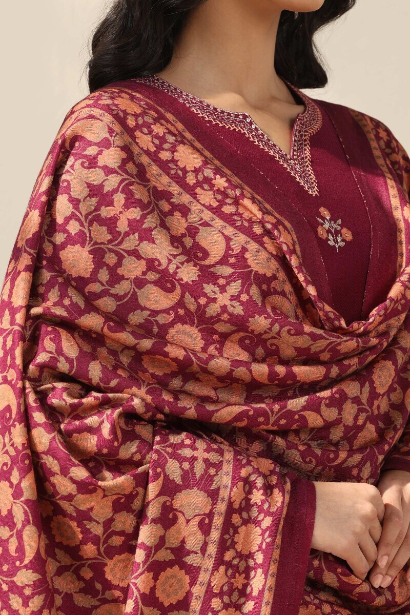 Purple Printed Paschmina Cotton Dupatta