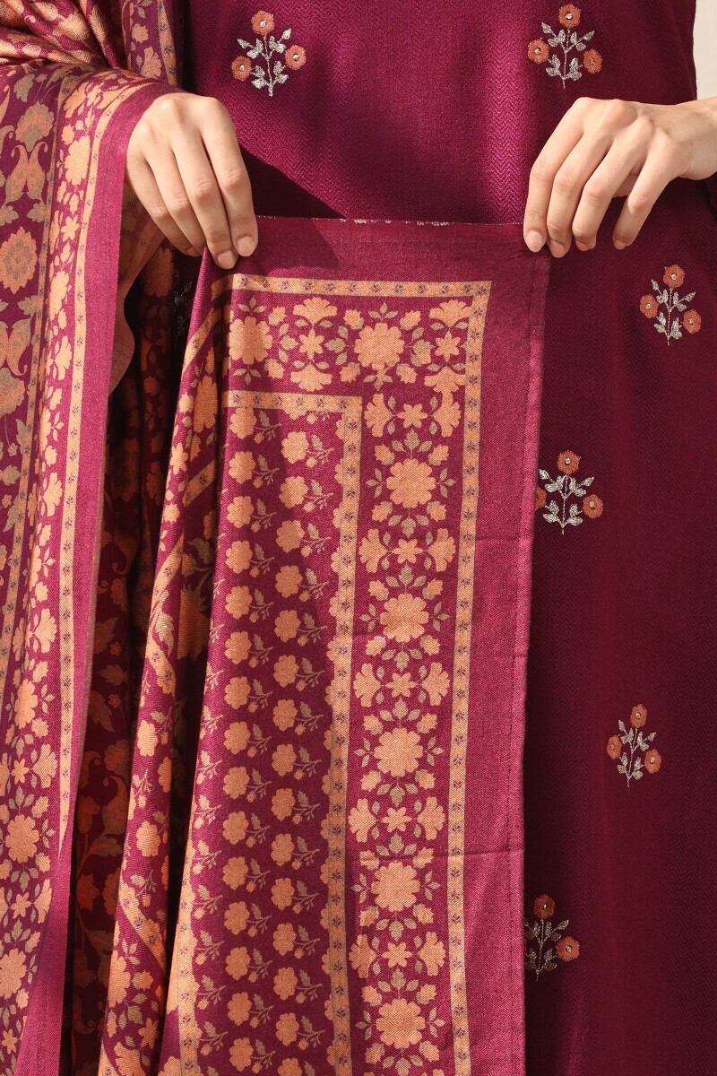 Purple Printed Paschmina Cotton Dupatta