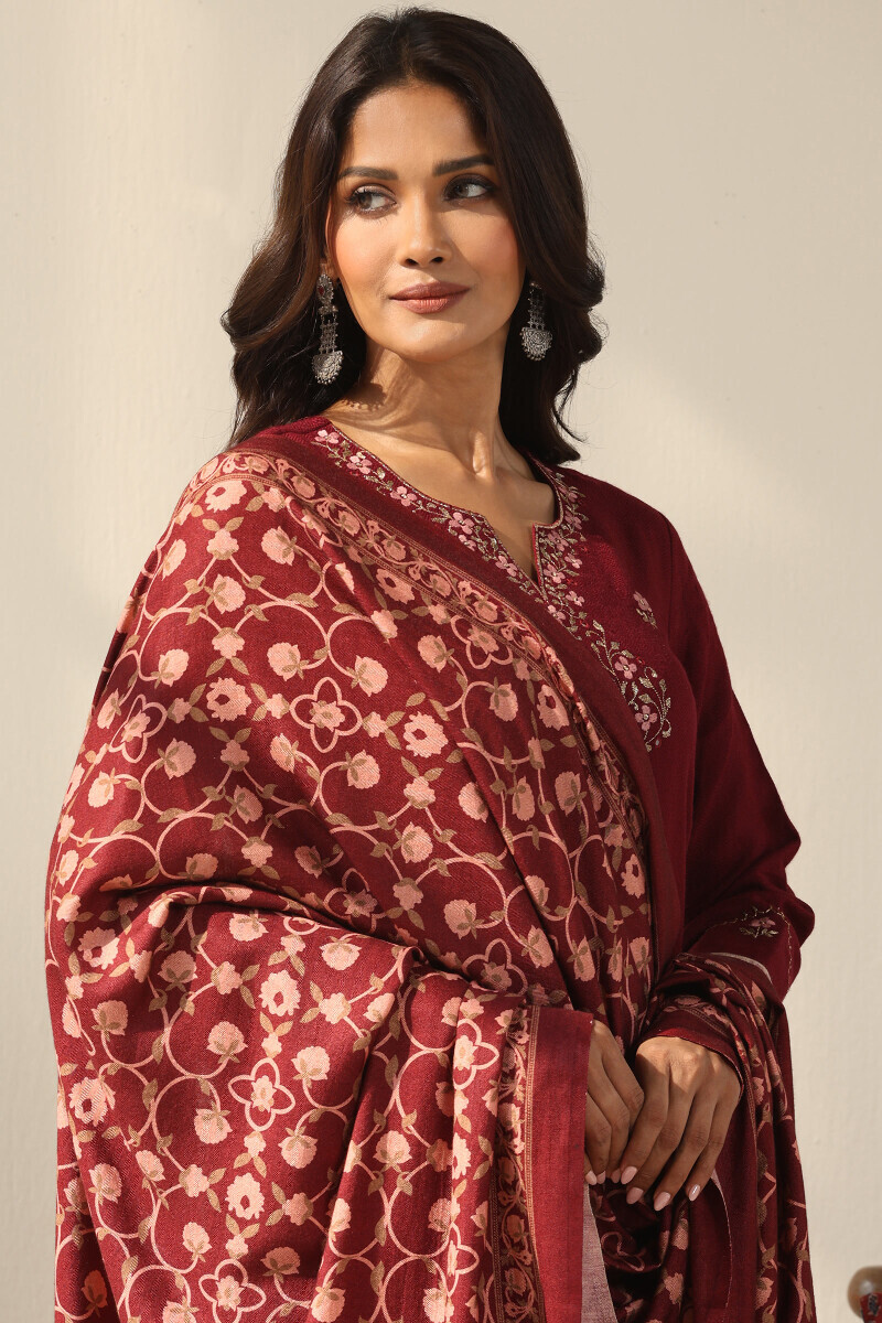 Maroon Printed Paschmina Cotton Dupatta