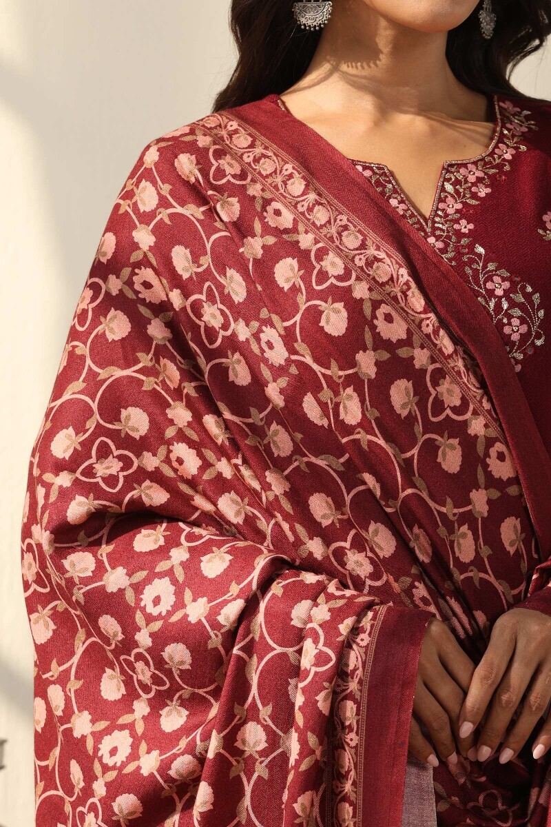 Maroon Printed Paschmina Cotton Dupatta