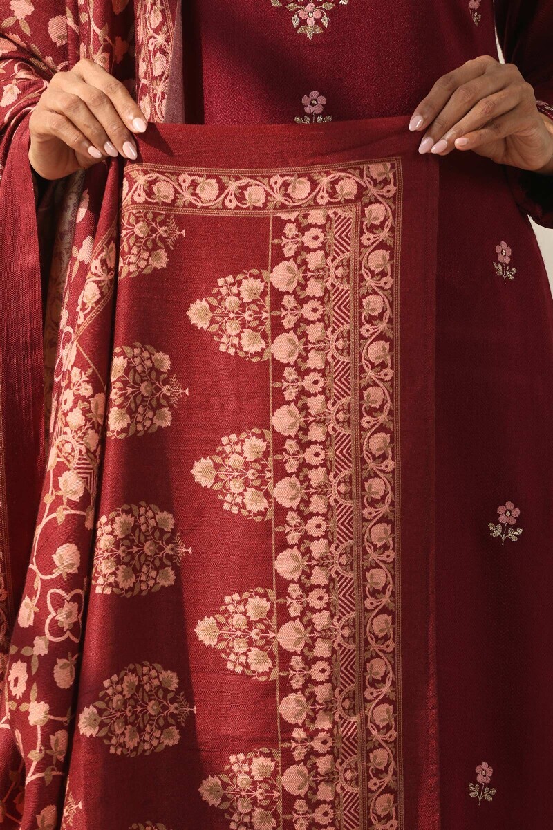 Maroon Printed Paschmina Cotton Dupatta