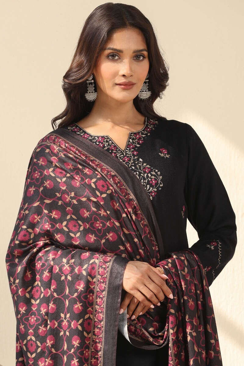 Black Printed Paschmina Cotton Dupatta