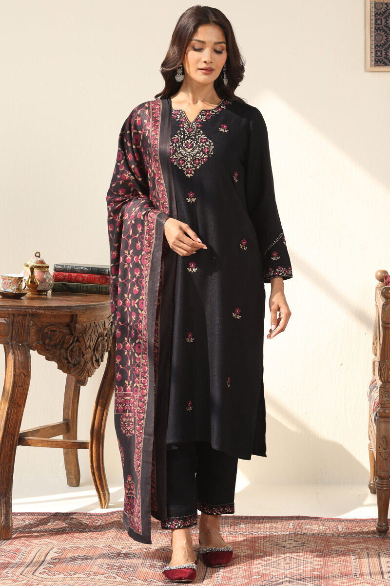Black Printed Paschmina Cotton Dupatta