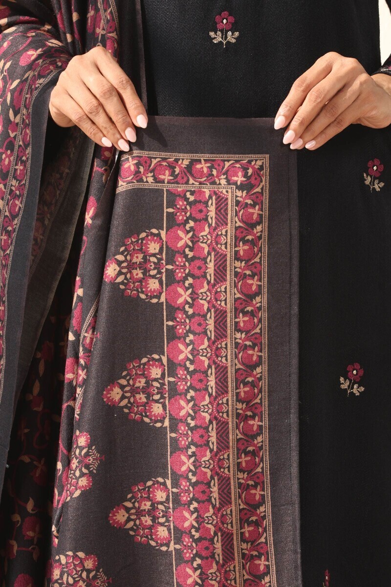 Black Printed Paschmina Cotton Dupatta
